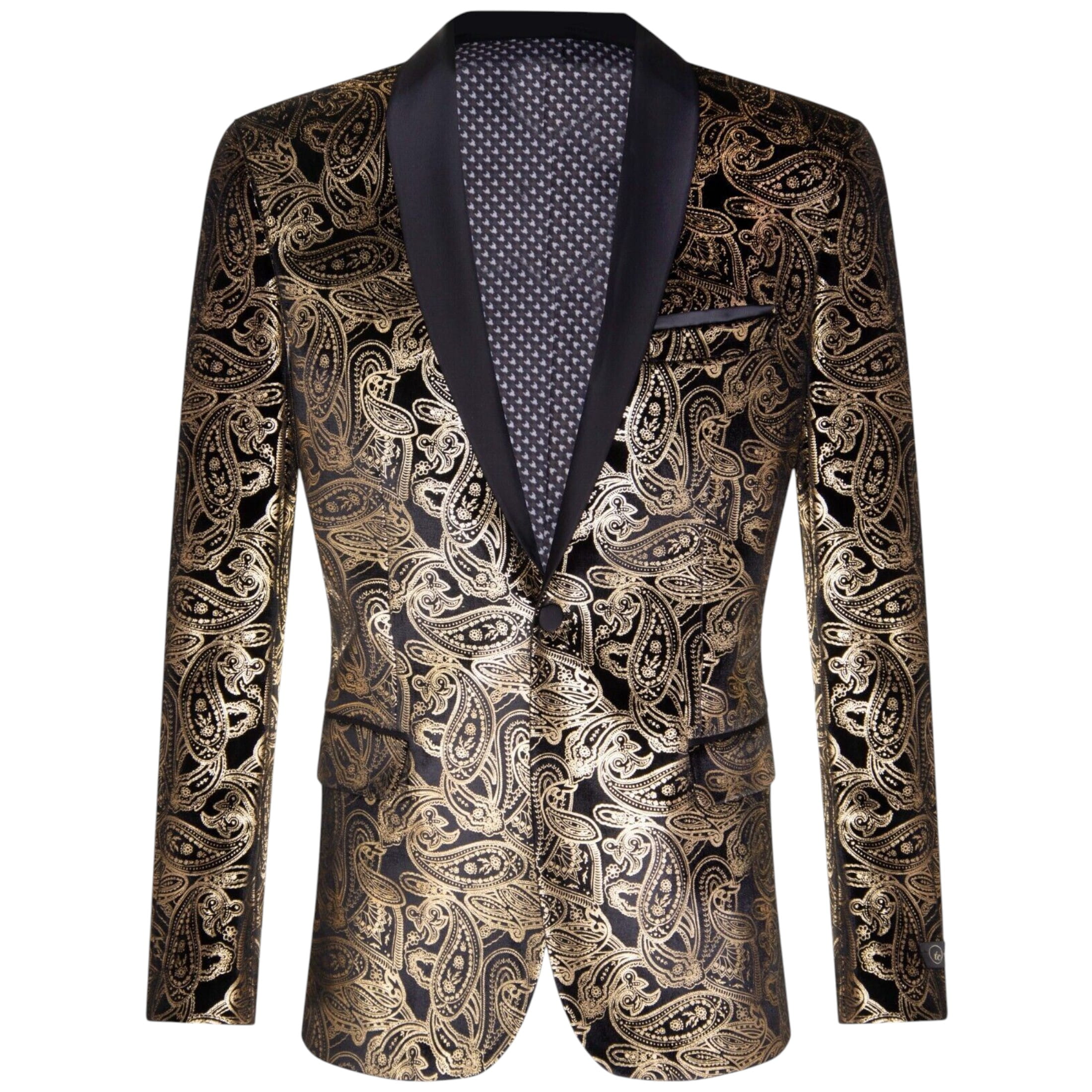 TruClothing Men's   Classic Gold Paisley Black Velvet Tuxedo Dinner Jacket Tailored Fit Blazer in Size 48, BrandAlley
