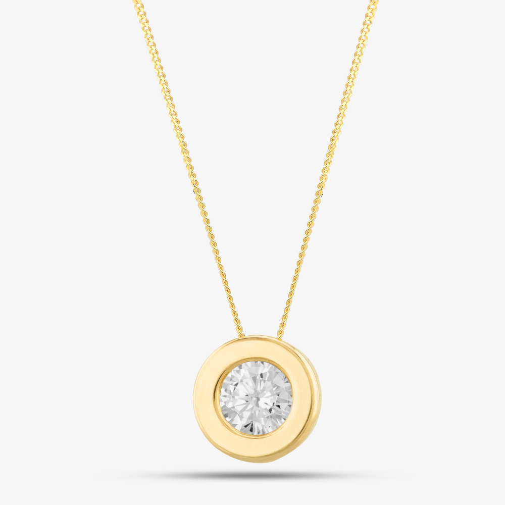 T.H.Baker Women's  9ct Yellow Gold Rubover Round Cubic Zirconia Necklace FA958 , BrandAlley