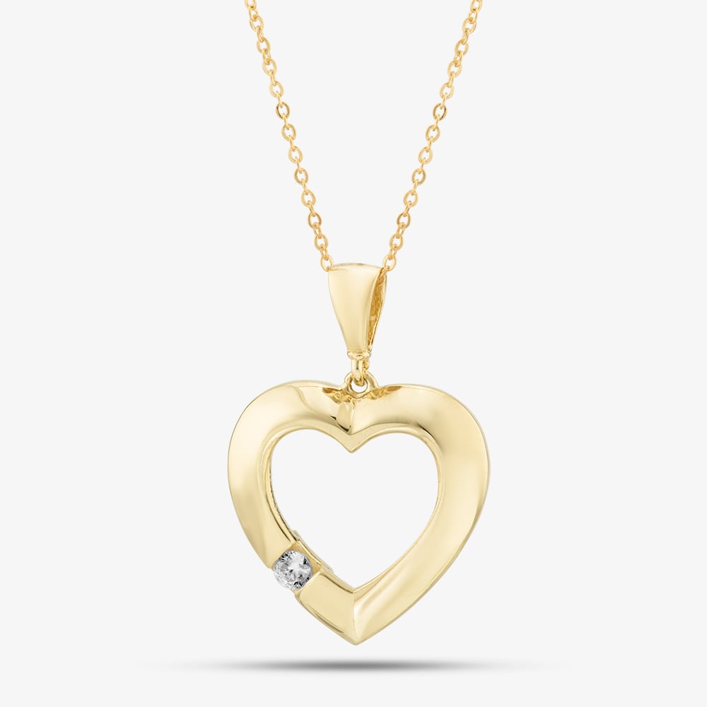 T.H.Baker Women's   Gold 9Ct Yellow Cubic Zirconia Open Heart Necklace P1616y , BrandAlley