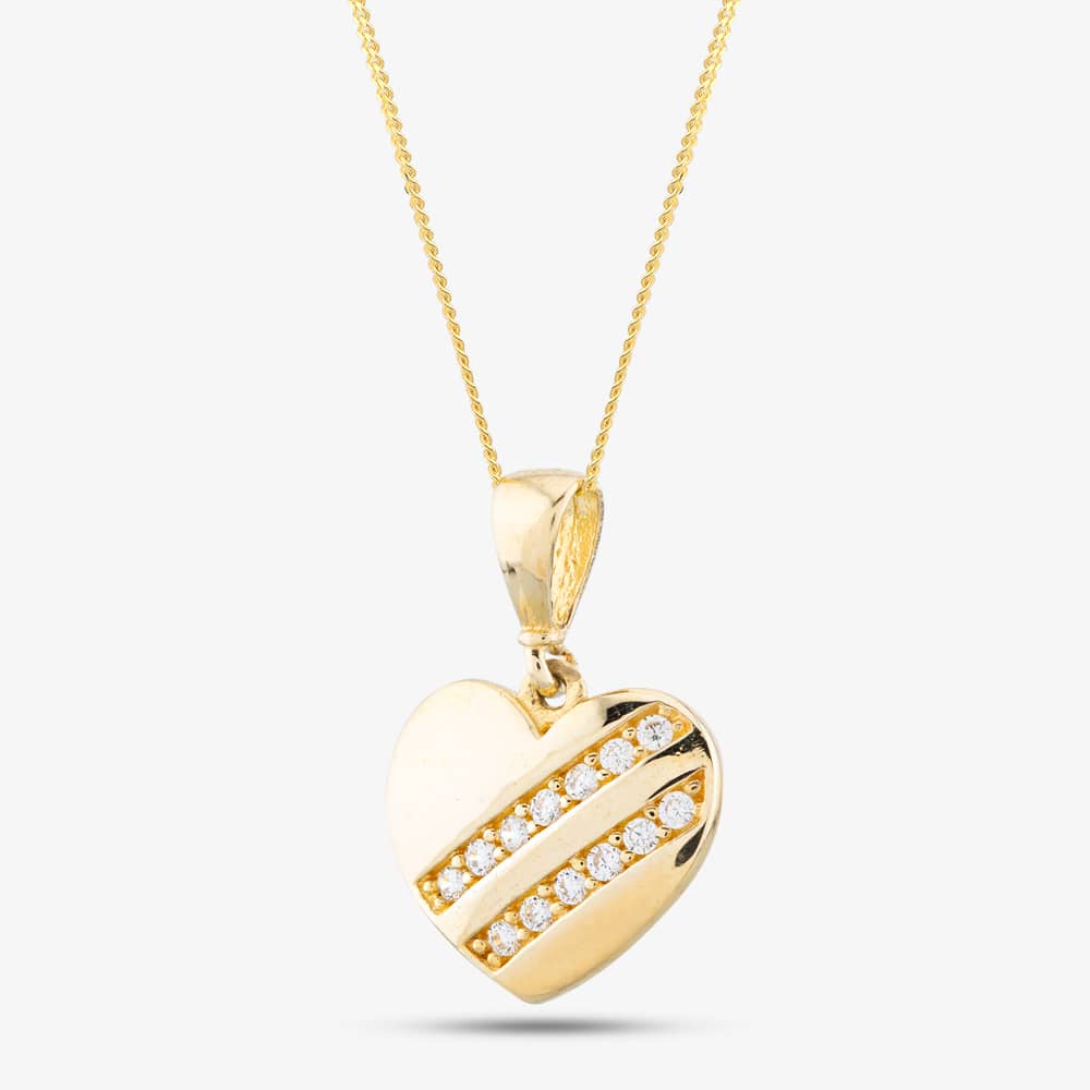 T.H.Baker Women's   Gold 9Ct Yellow Cubic Zirconia Heart Necklace P1610y , BrandAlley