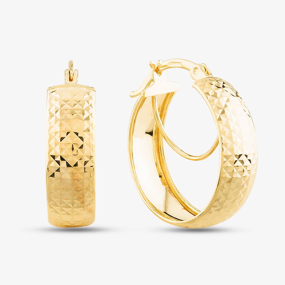 T.H.Baker Women's   Gold 9Ct Yellow Diamond Cut Double Hoop Earrings 1.51.2219 , BrandAlley