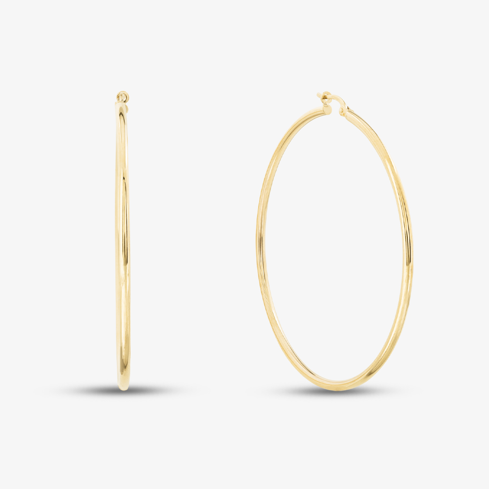 T.H.Baker Women's  9ct Yellow Gold 50mm Large Round Hoop Earrings UER108Y , BrandAlley