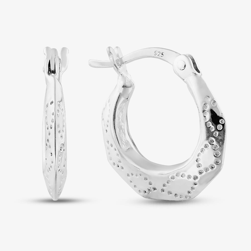 T.H.Baker Women's  Sterling Silver Hexagon Patterned Creole Hoop Earrings S3039 , BrandAlley