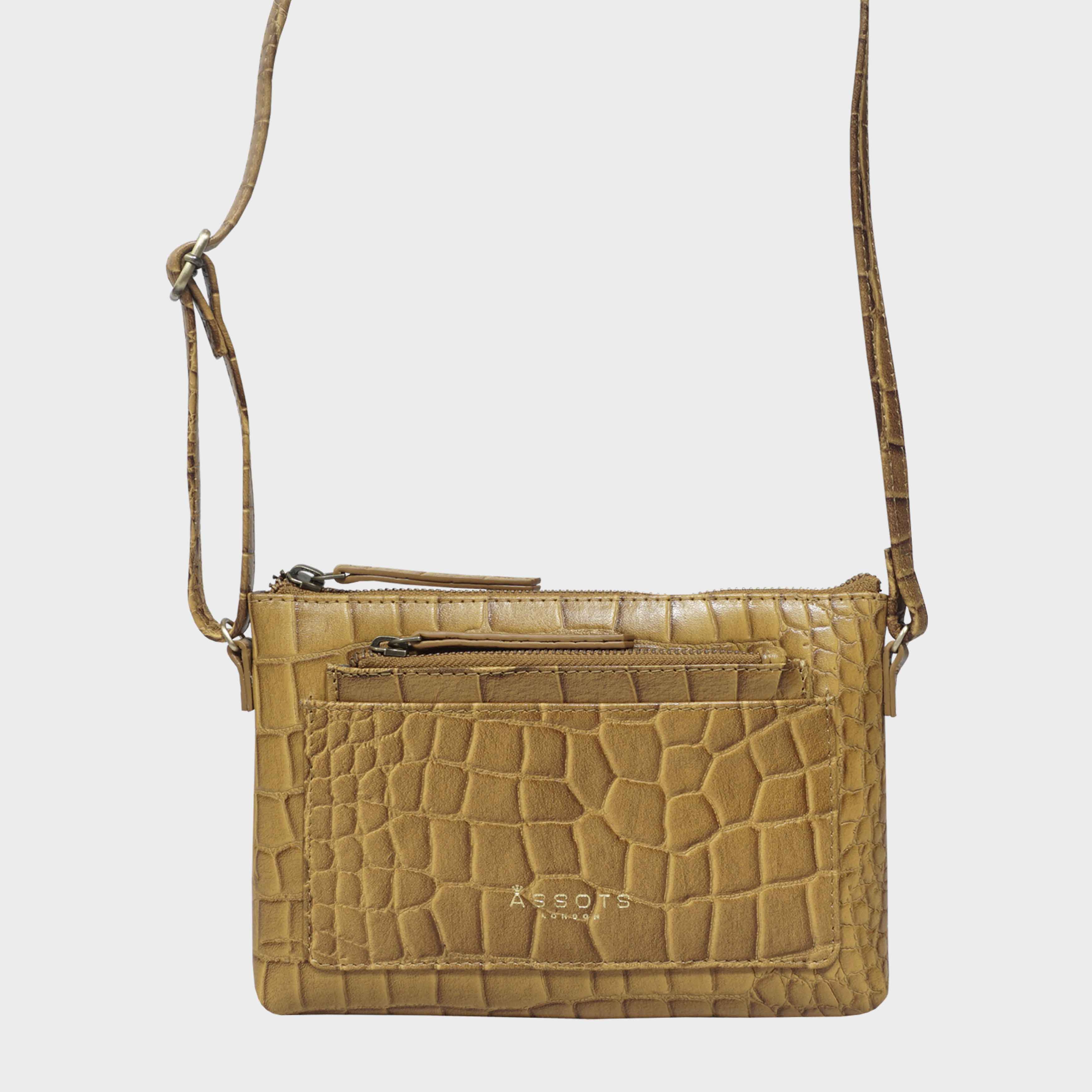 ‘ARIA’ Embossed Croc Real Leather Crossbody Bag & Purse Set