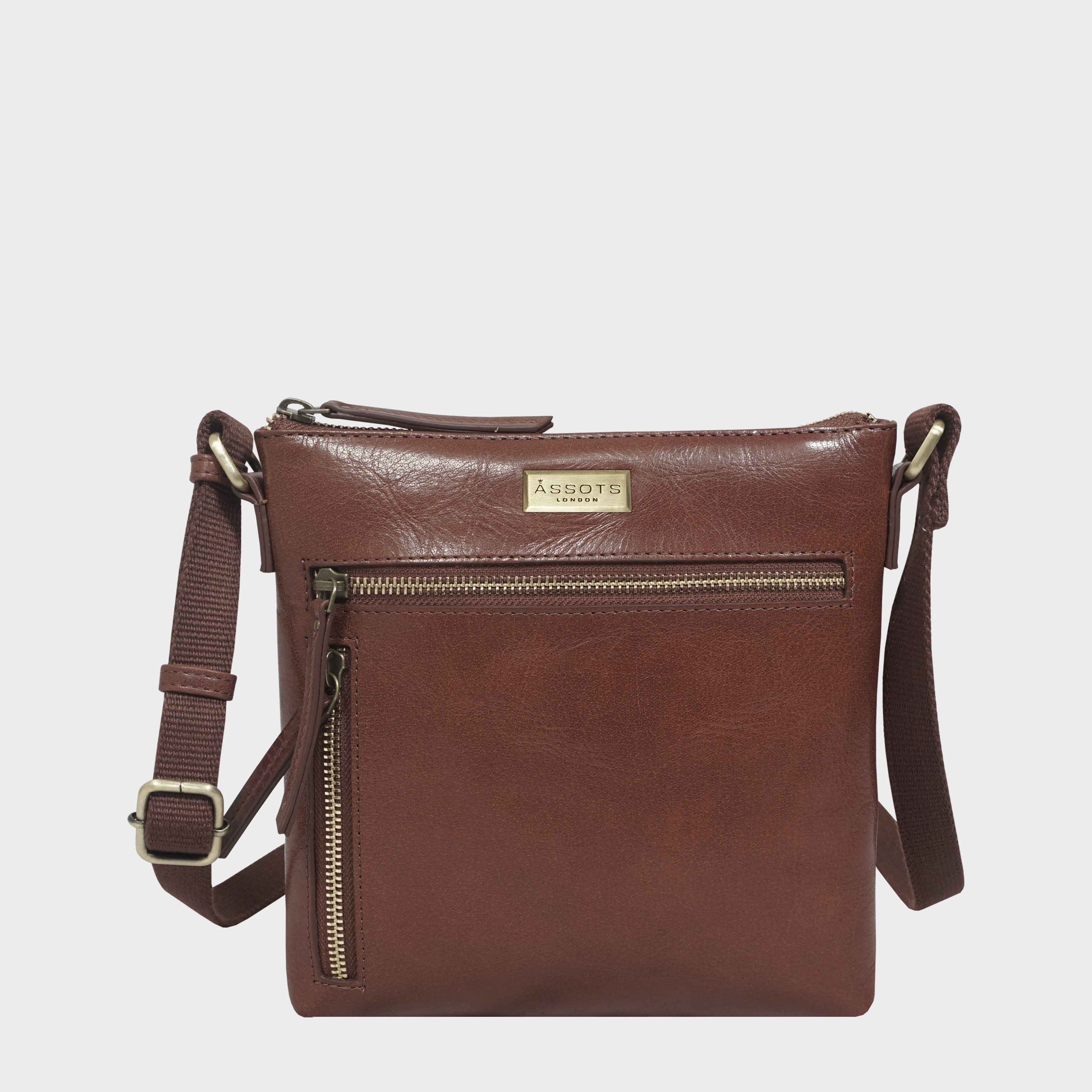 Assots London Women's   Brown Rue' Polished Vt Real Leather Crossbody Bag , BrandAlley