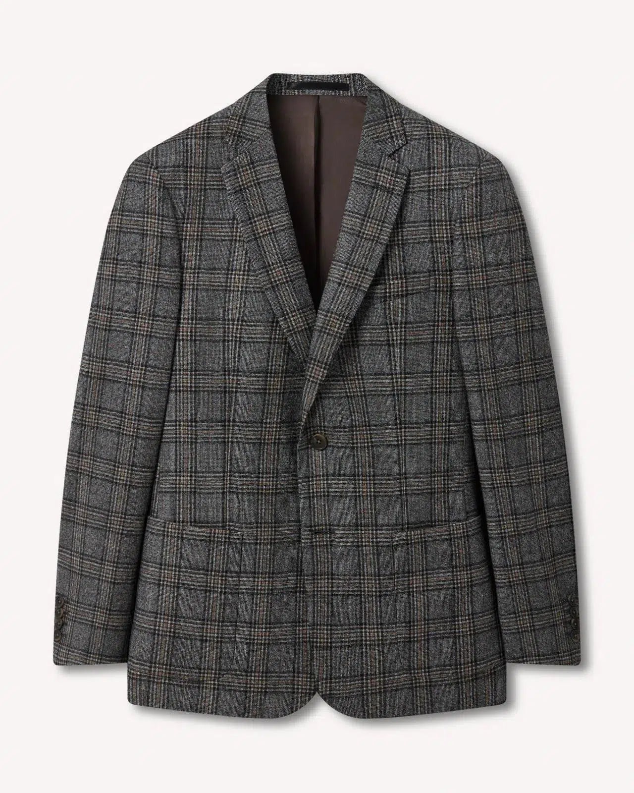 Stylish Grey Check Wool Jacket with Two Buttons