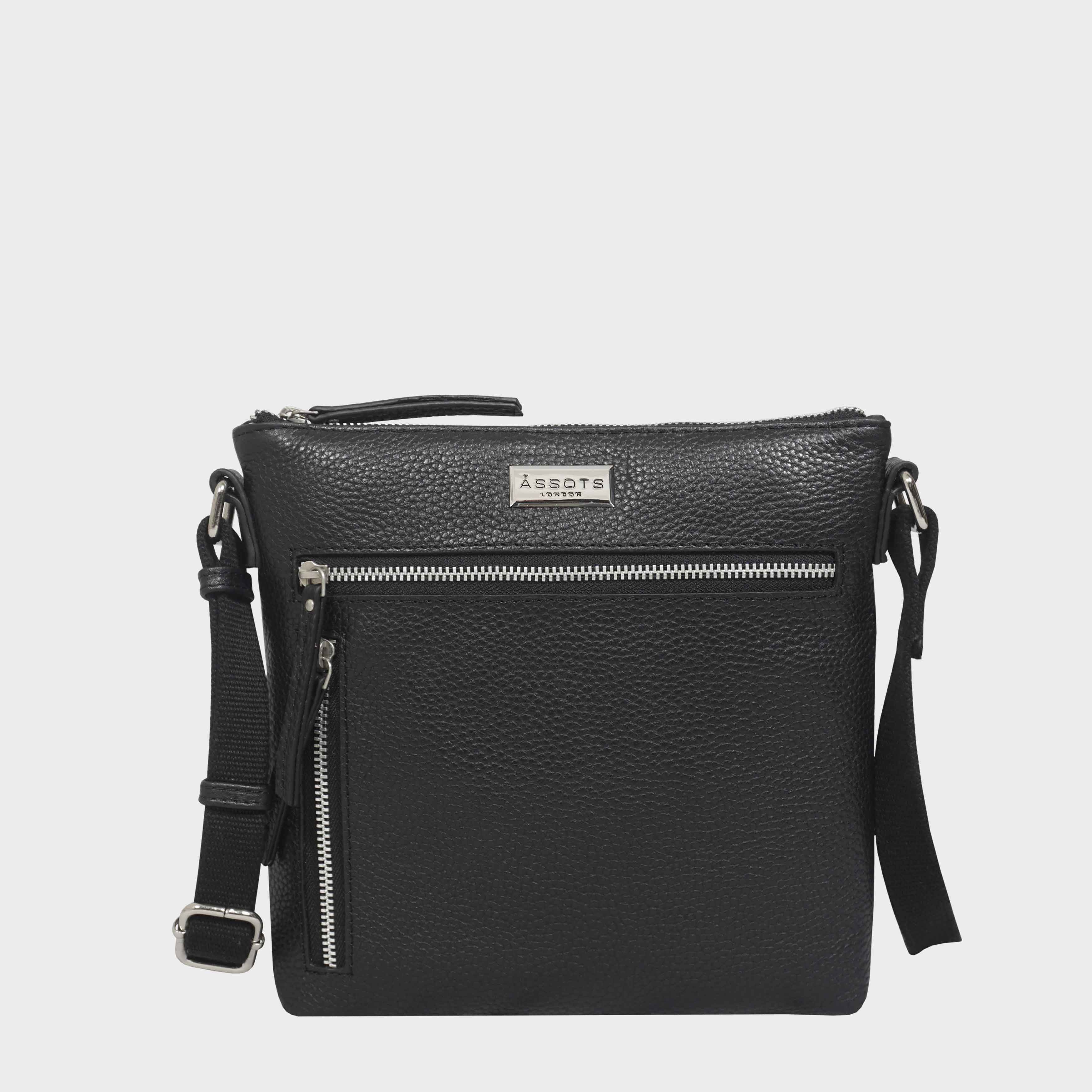Assots London Women's   Black Rue' Soft Pebble Grain Leather Crossbody Bag , BrandAlley