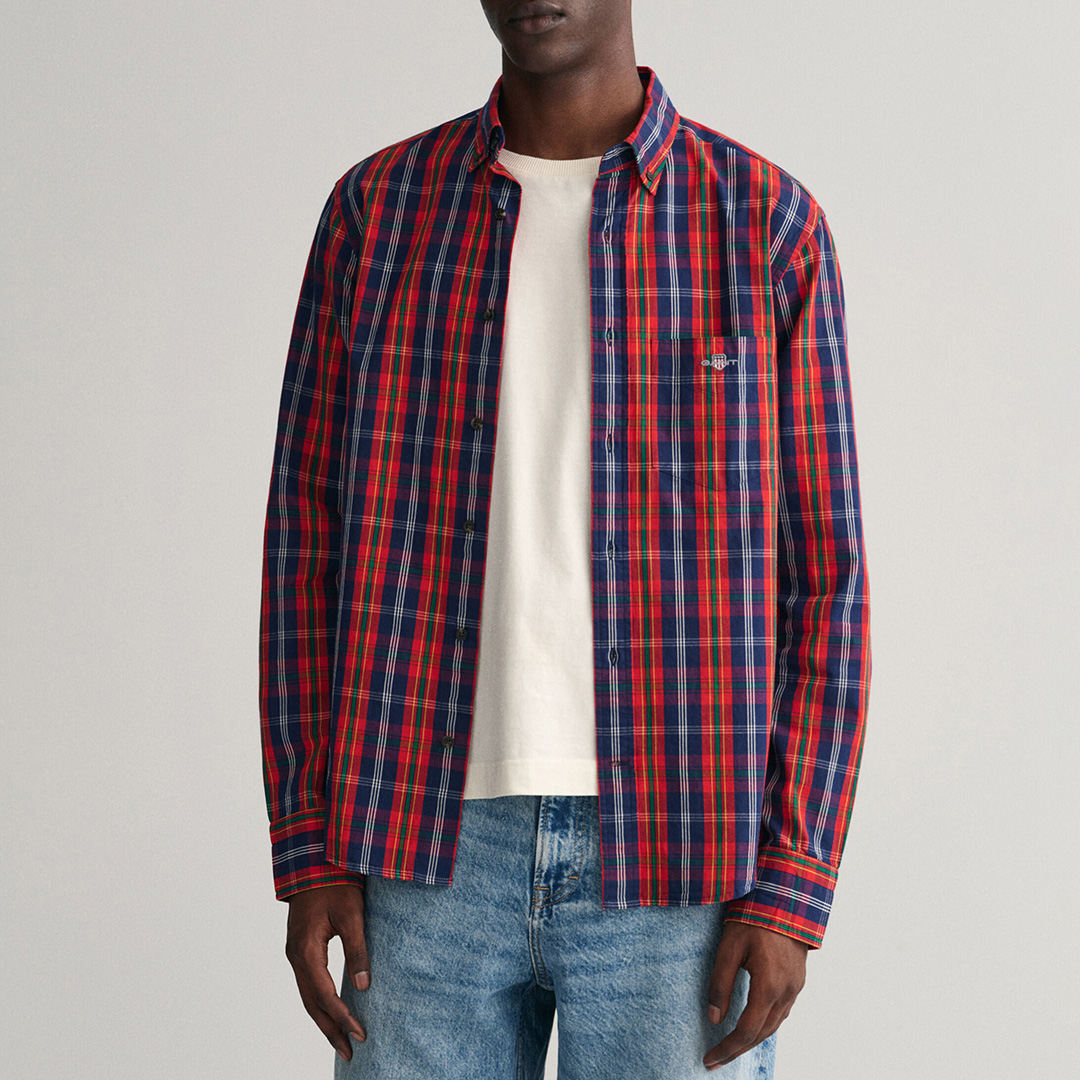 Red/Blue Archive Poplin Check Cotton Shirt