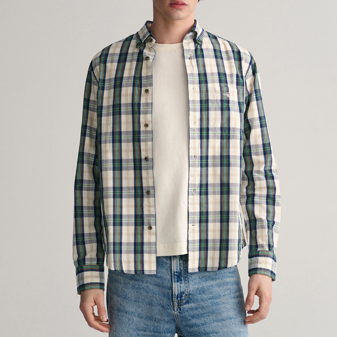 Navy/White Archive Poplin Check Cotton Shirt