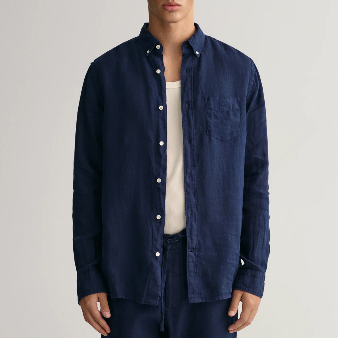 Navy Pocket Linen Shirt