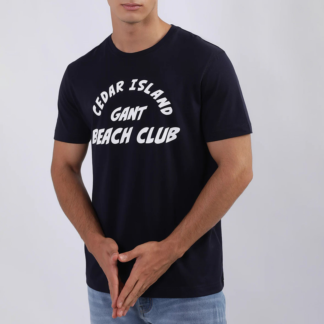Navy Graphic Chest Logo Cotton T-Shirt