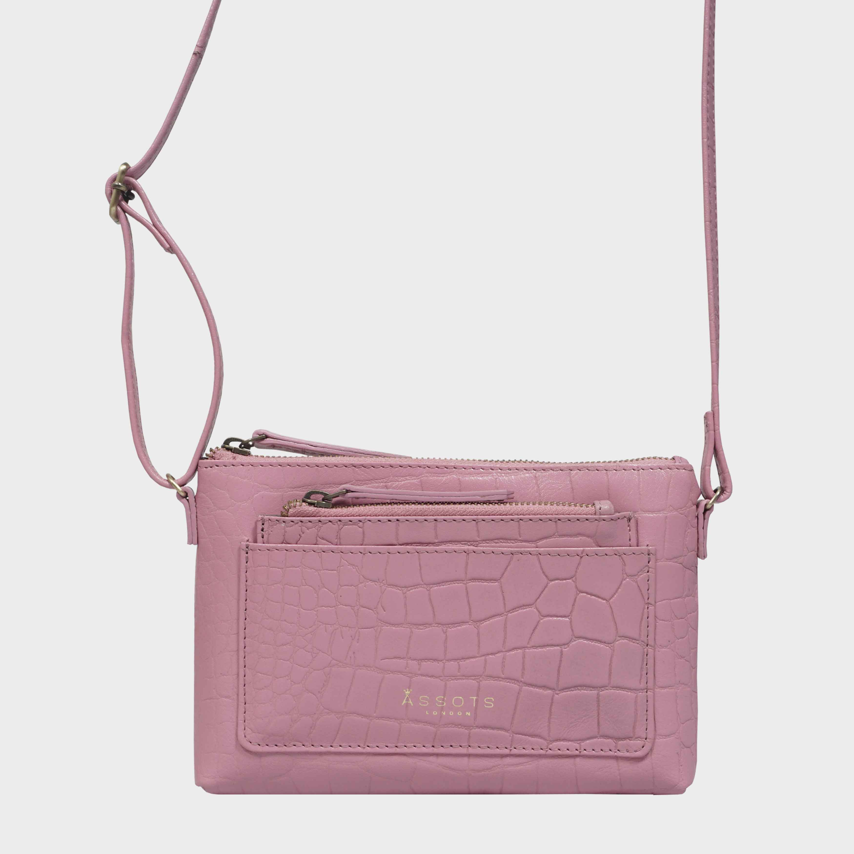 ‘ARIA’ Embossed Croc Real Leather Crossbody Bag & Purse Set