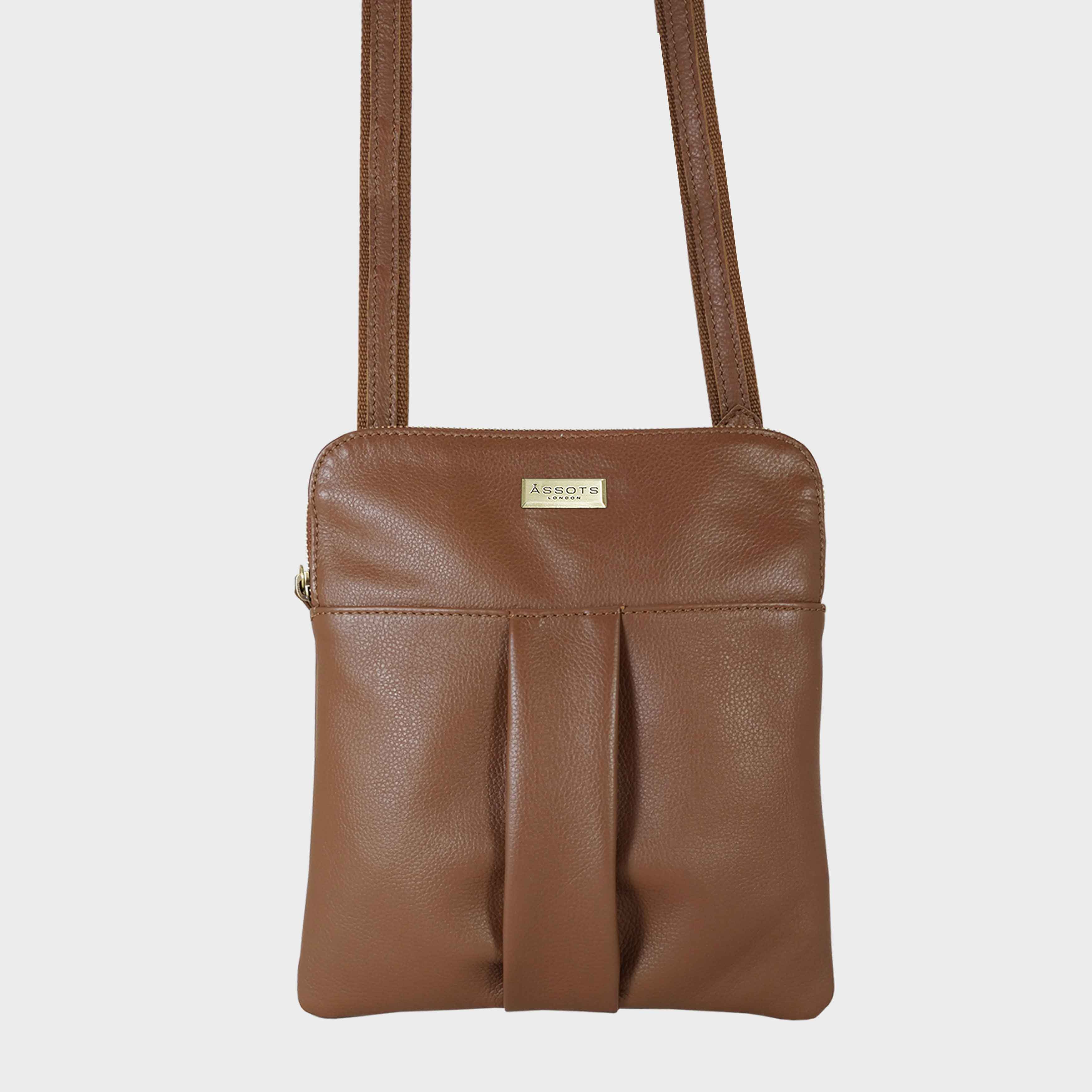 ‘ELSIE’ Pebble Grain Leather Zip Top Crossbody Bag