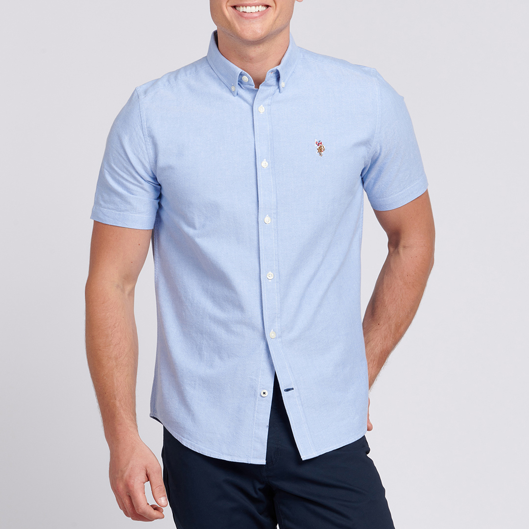 Blue Short Sleeve Oxford Cotton Shirt