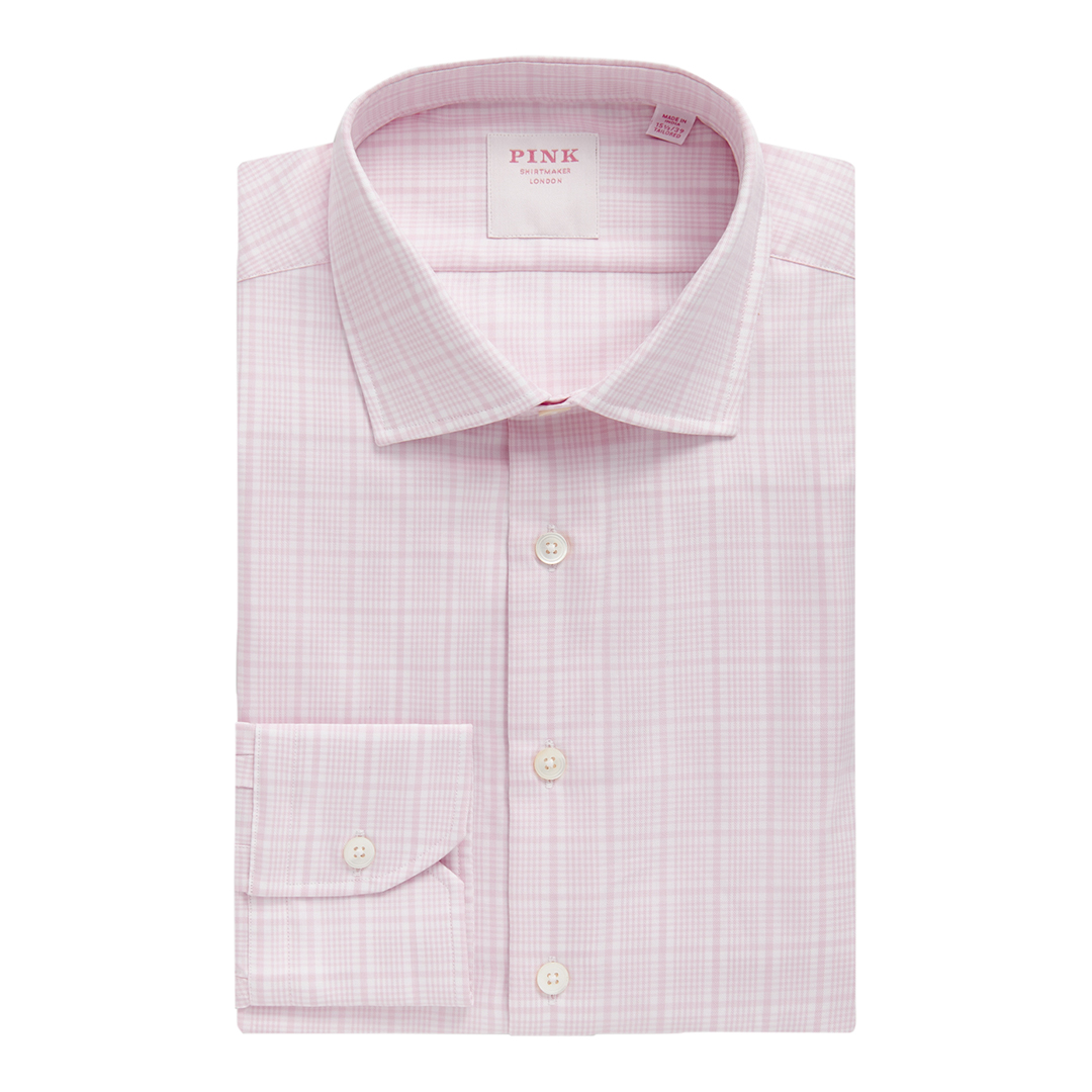 Pale Pink Royal Twill Check Tailored Fit Cotton Shirt