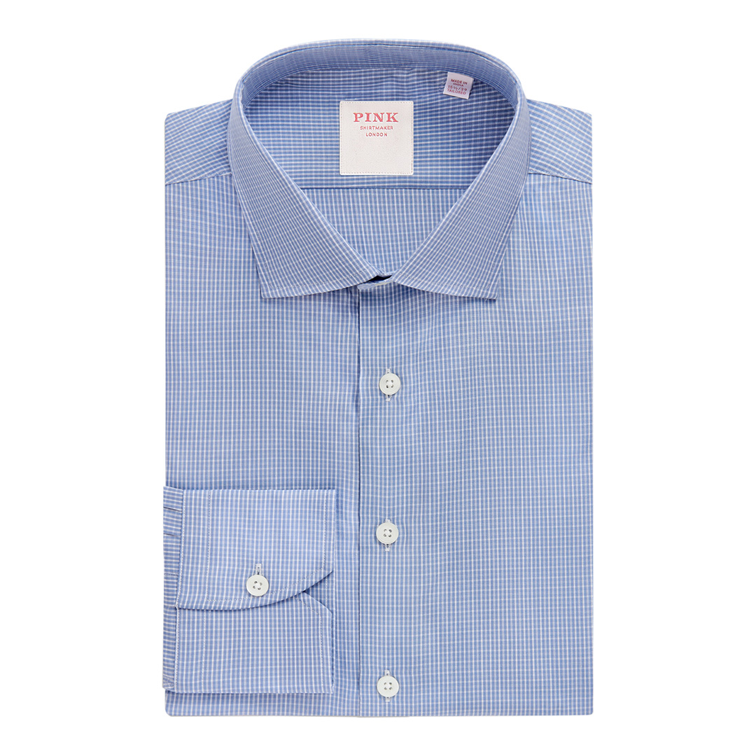 Pale Blue Check Tailored Fit Cotton Shirt