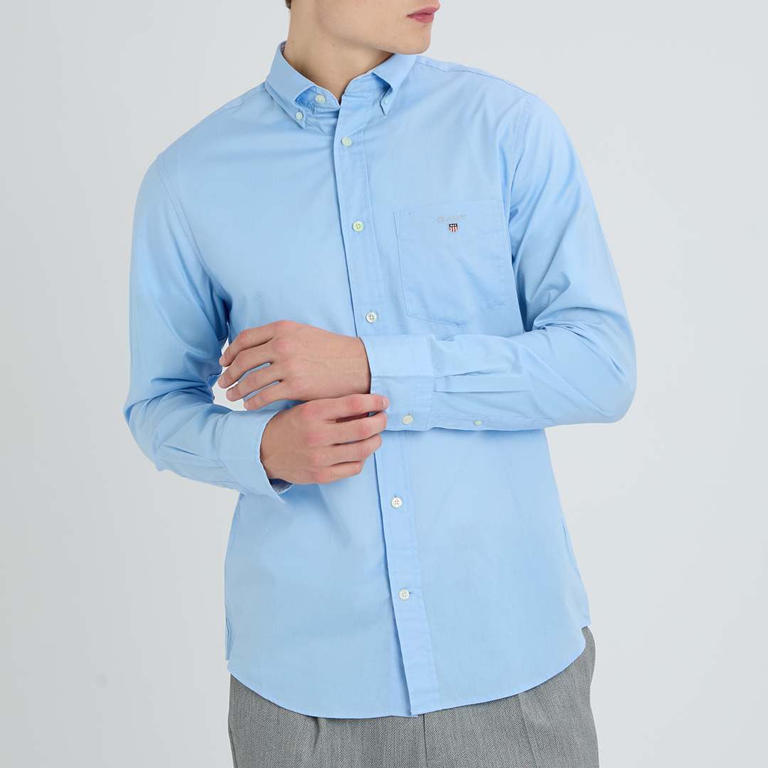 Blue Long Sleeve Poplin Cotton Shirt