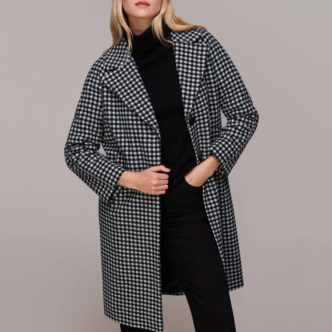Gingham Cocoon Wool Blend Coat - WHISTLES - Modalova