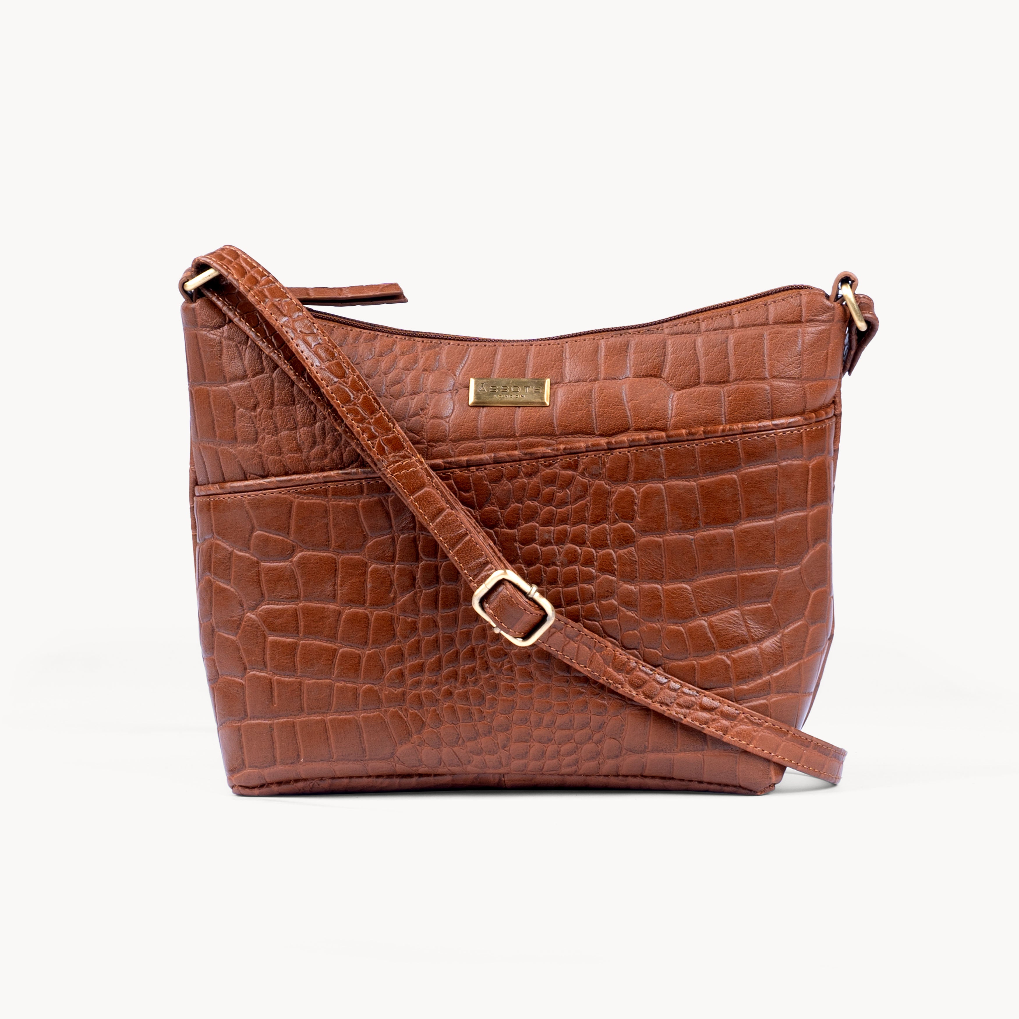 ‘CAROL’ Embossed Croc Real Leather Designer Crossbody Shoulder Bag