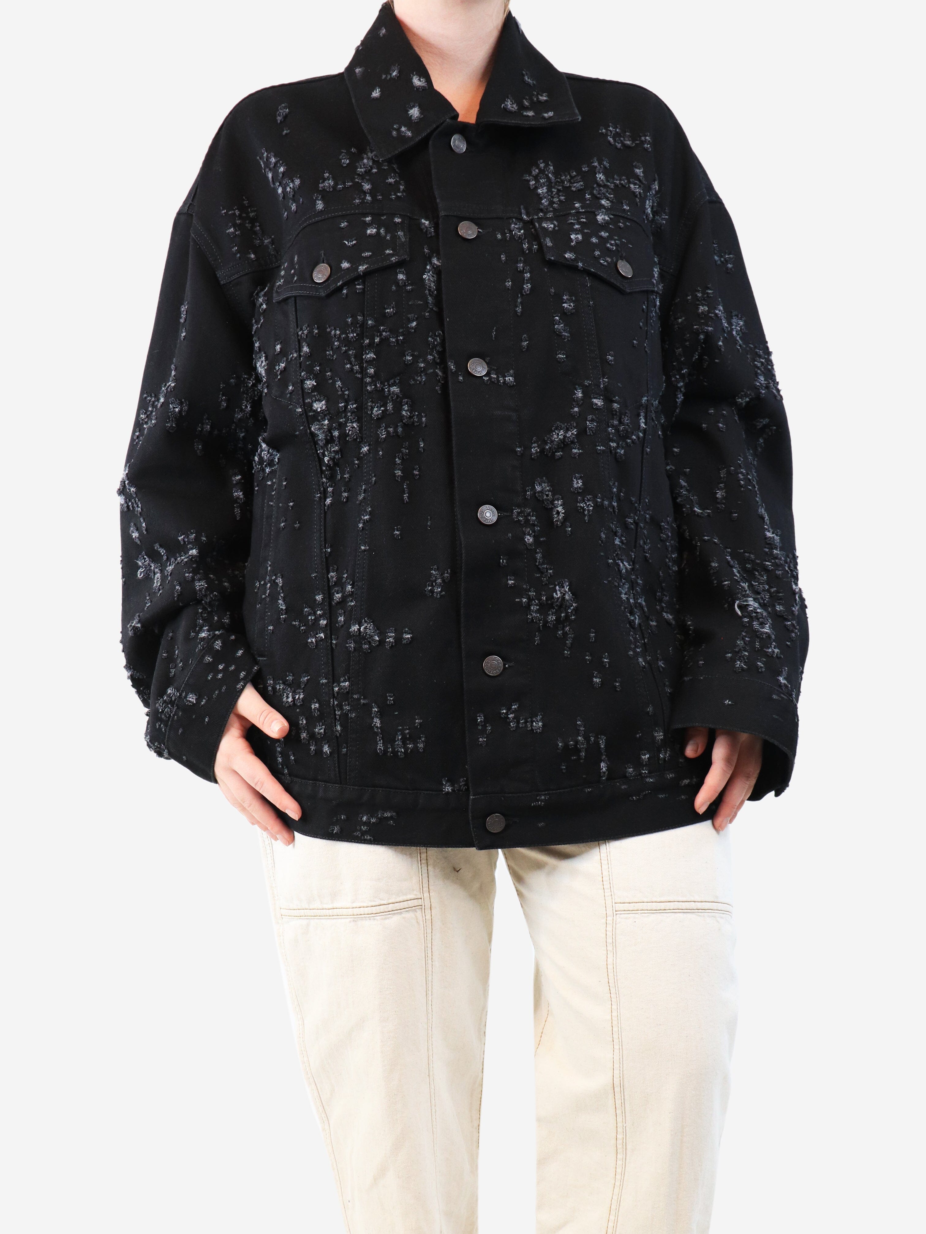 Pre-Loved Acne Studios Black distressed denim jacket – Size M Pre-Loved Acne Studios Black distressed denim jacket – Size M