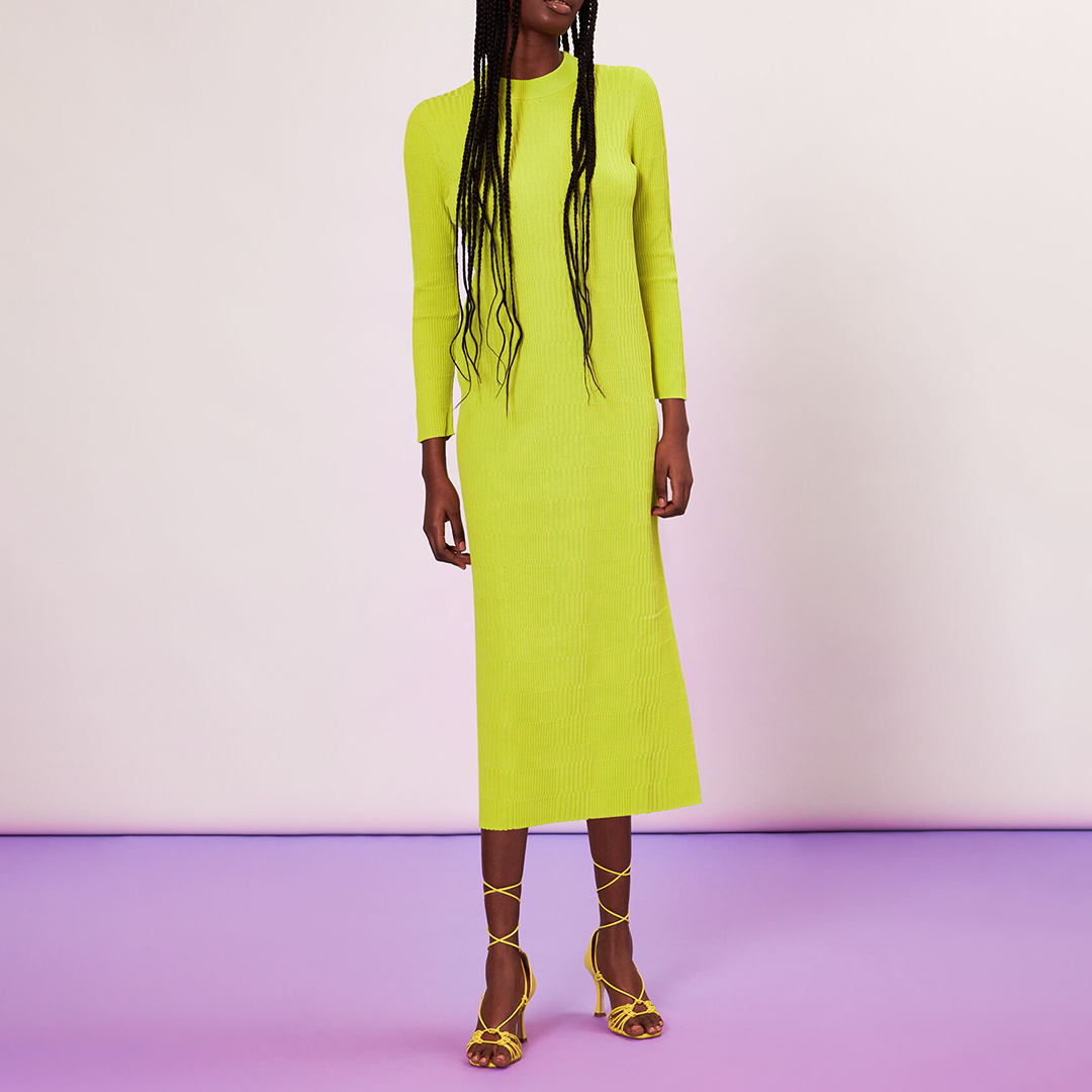 Lime Mixed Ribbed Knit Dress