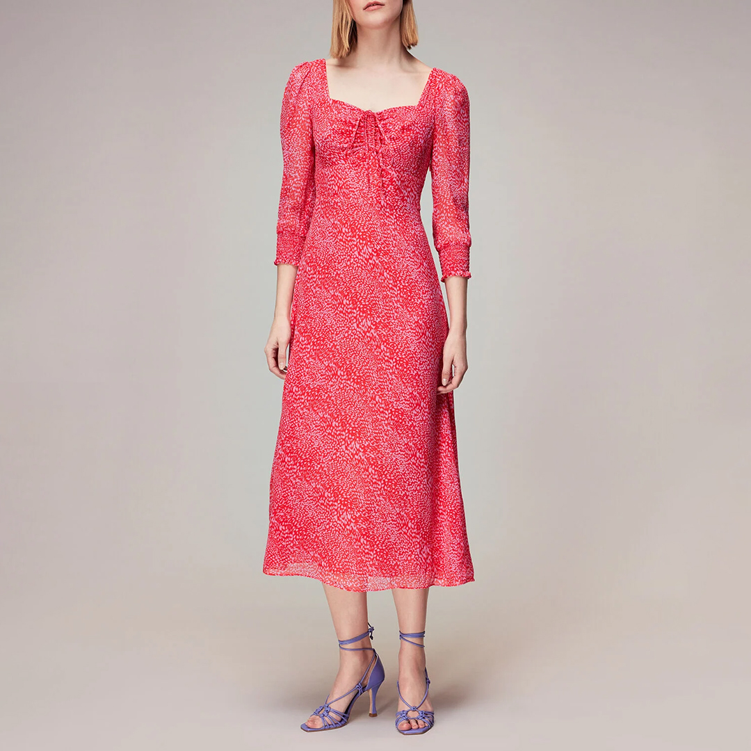 WHISTLES Women's  Pink Diagonal Animal Print Midi Dress in Size 12, BrandAlley