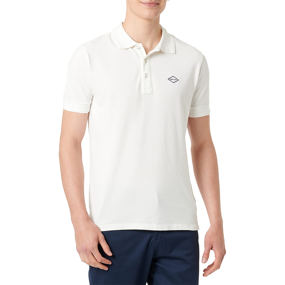 Replay Men's  White Cotton Pique Polo Shirt in Size S, BrandAlley
