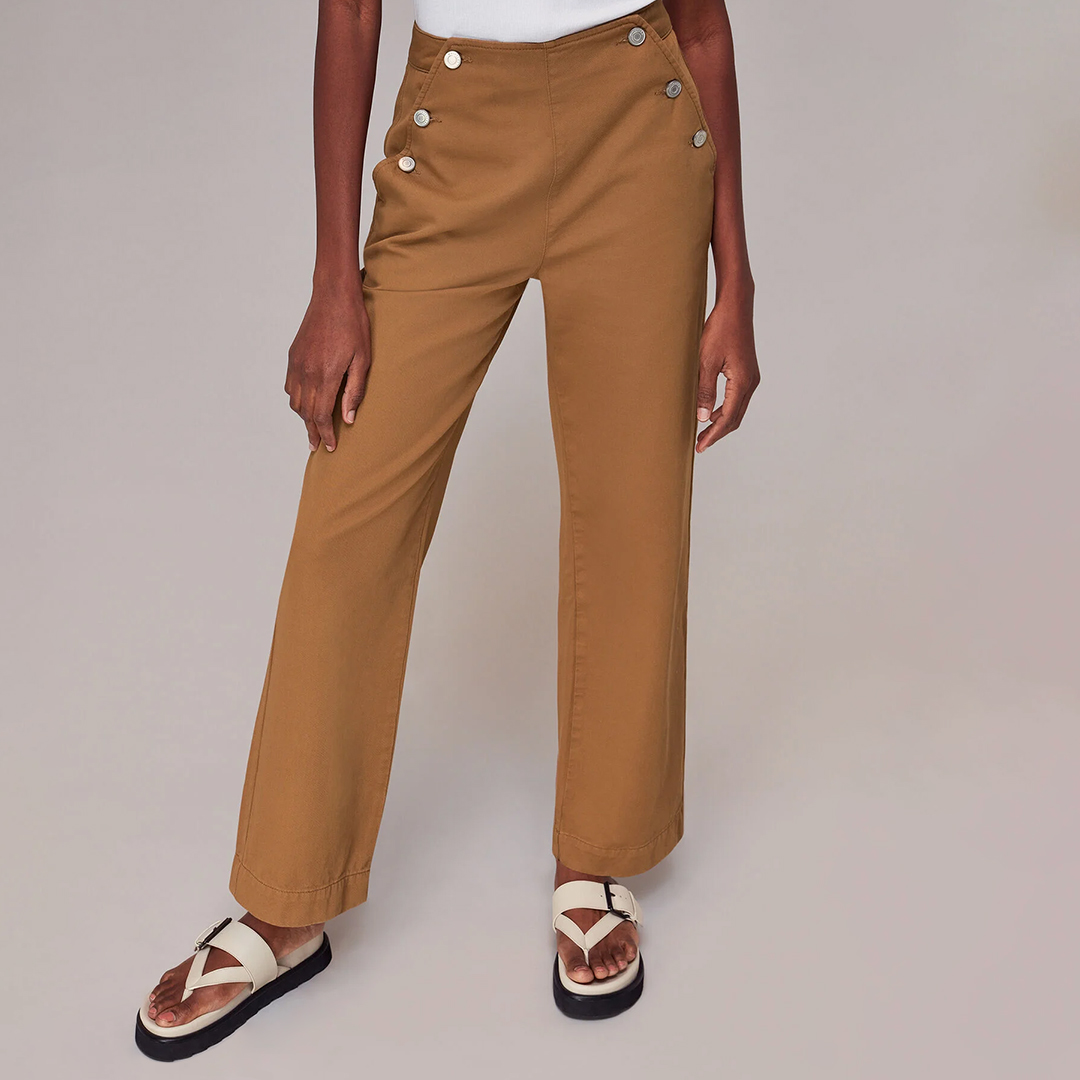 Tan Emily Button Front Cotton Trousers