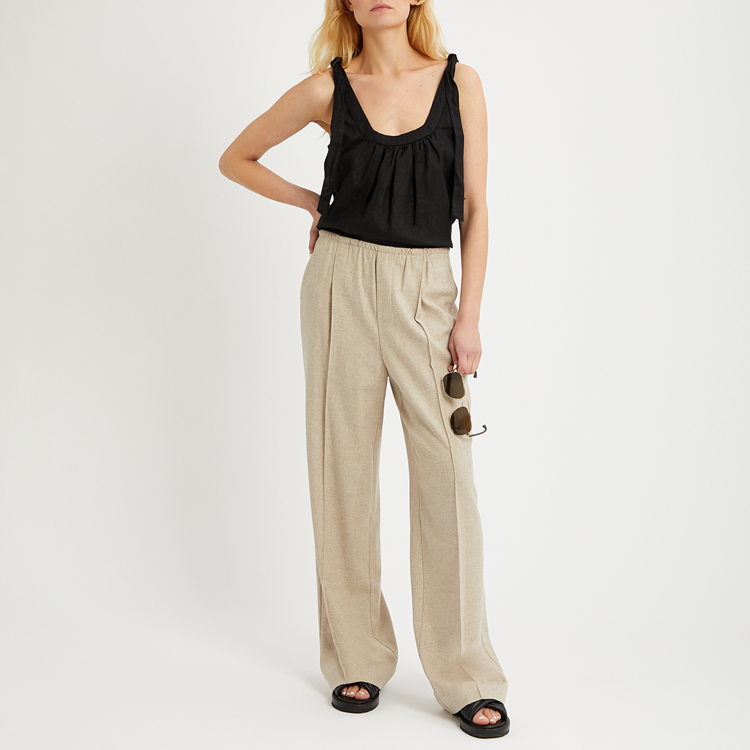 Black Linen Tie Shoulder Top
