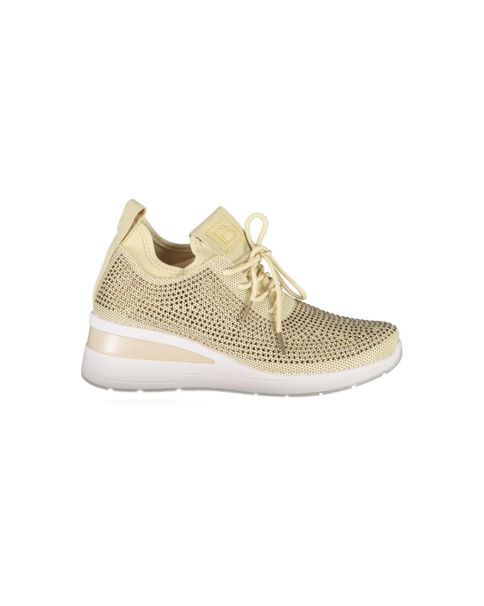 Laura Biagiotti Rhinestone Knit Sneakers Hidden Wedge Wo - Beige - Size 40