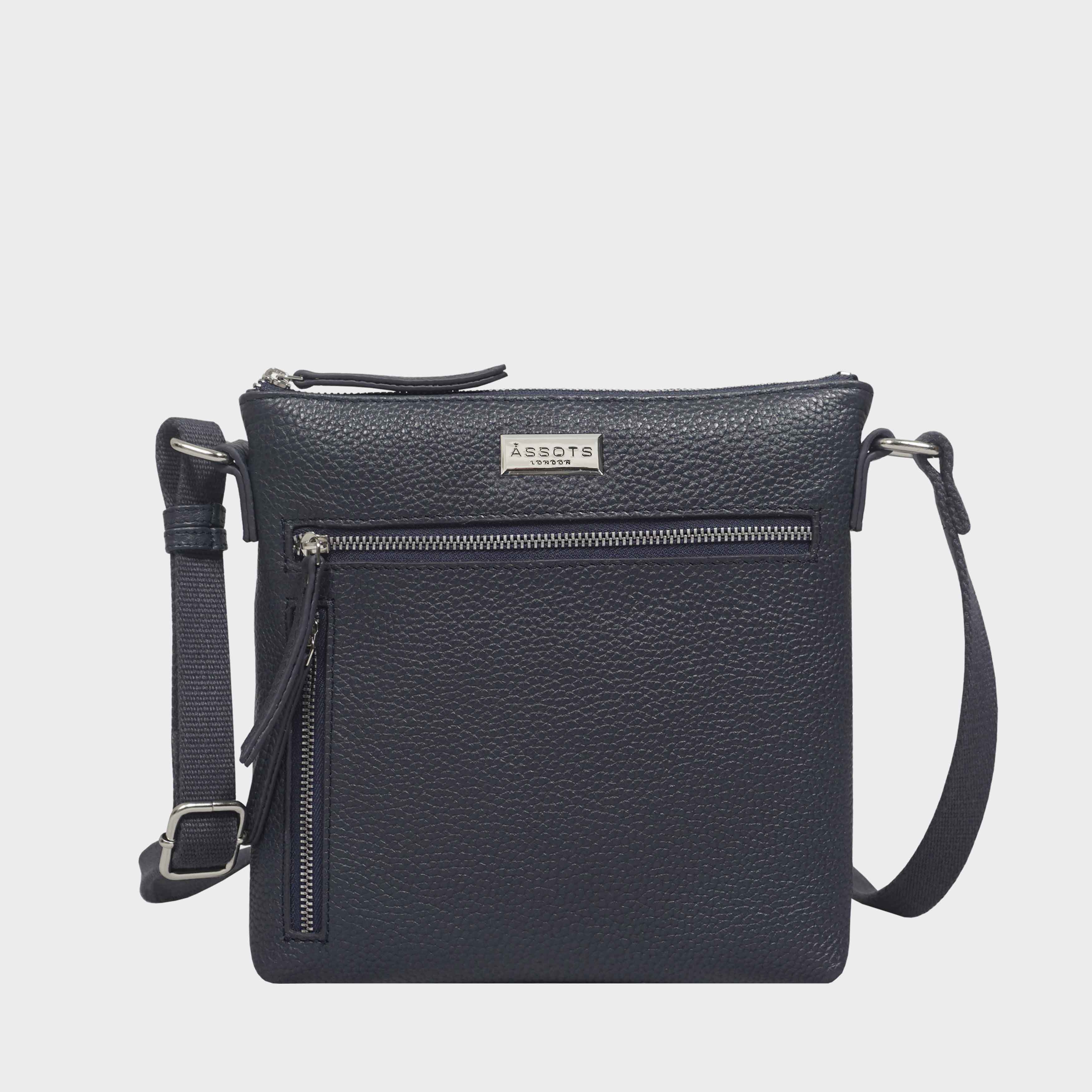 Assots London Women's   Navy Rue' Soft Pebble Grain Leather Crossbody Bag , BrandAlley