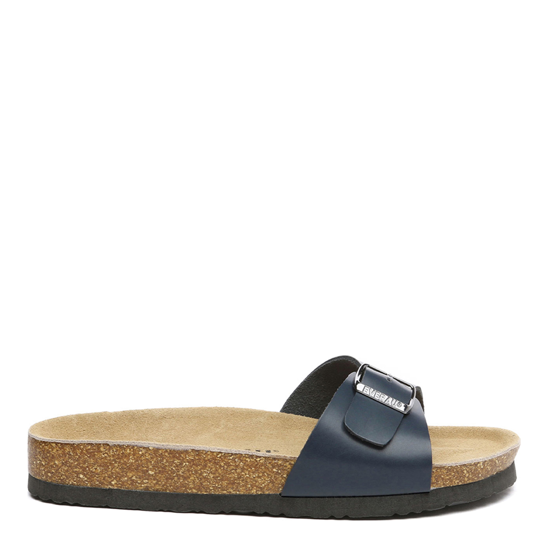 Women's Navy Swan Leather Easy Slip On Sandals