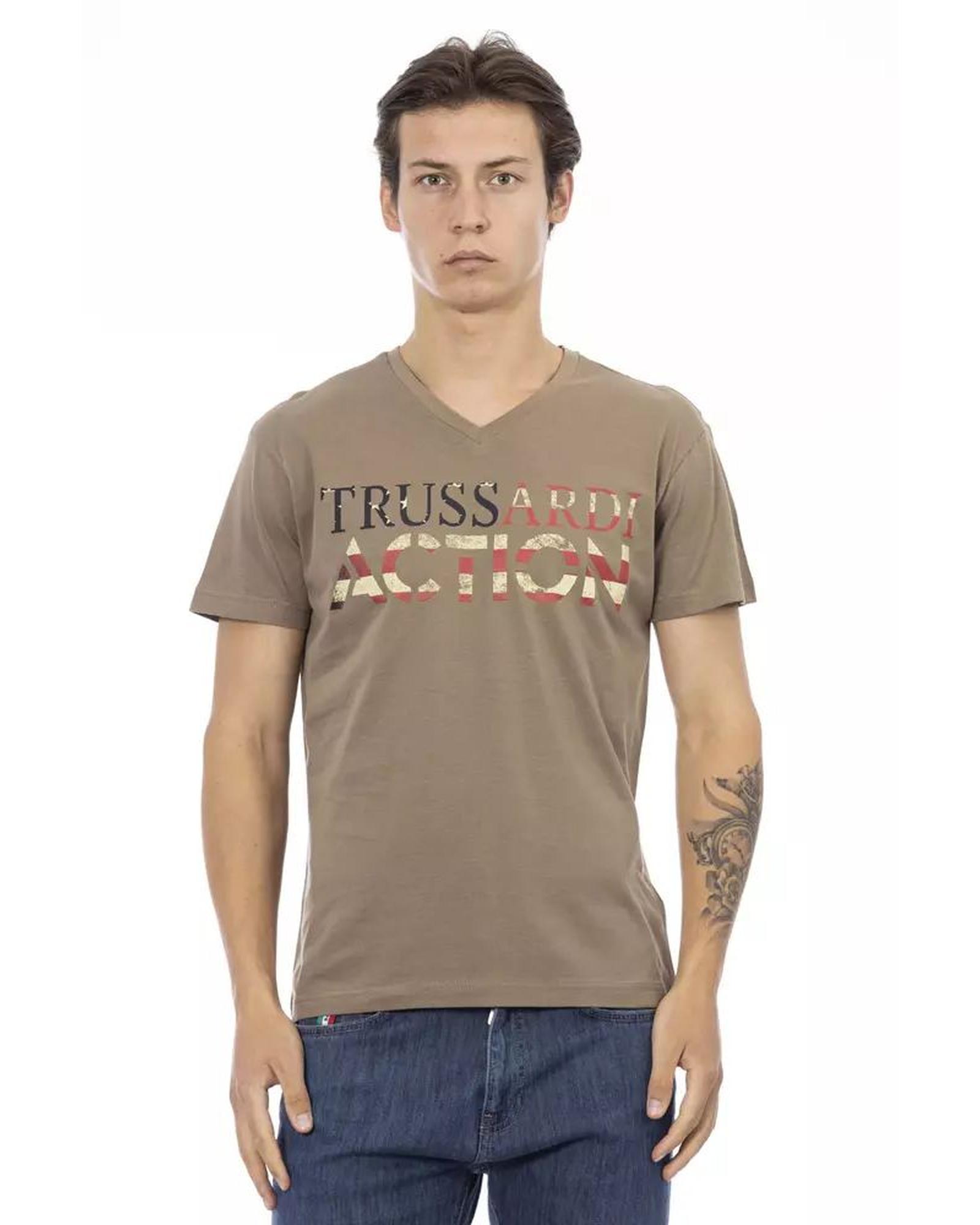 Trussardi Action VNeck TShirt American Flag Tee  - Brown T-Shirts - Size M