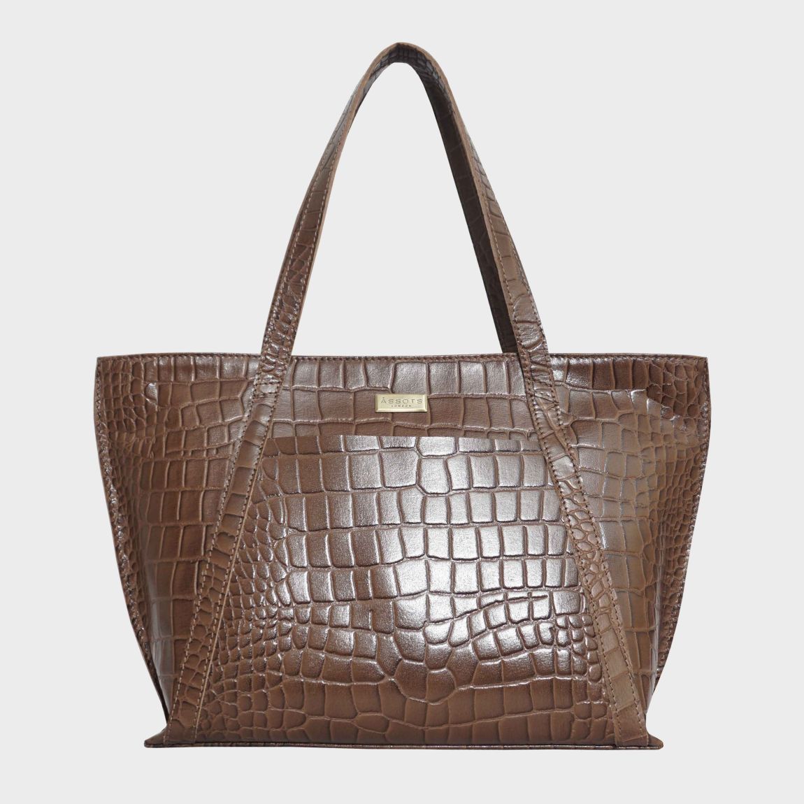 AGNES' Croc Embossed Real Leather Designer Tote Bag main product photo