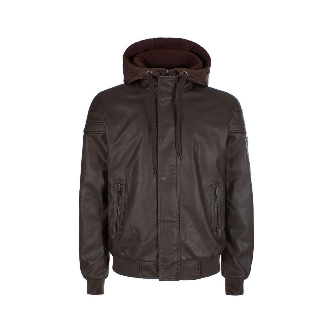 Faux Leather Hooded Jacket Brown main product photo