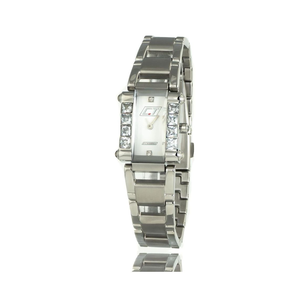 Rectangular Analog Watch with Stainless Steel Band and Stone Accents main product photo