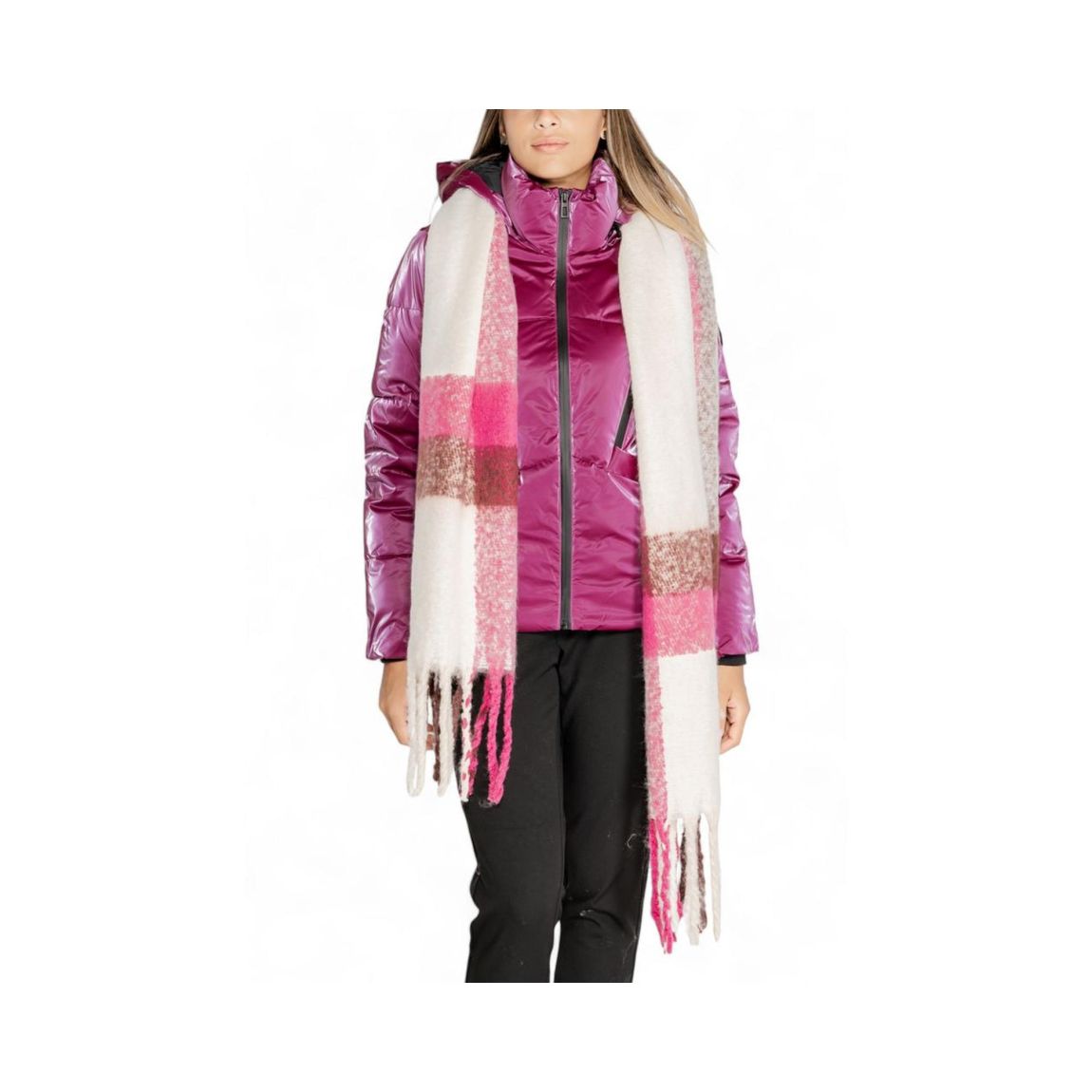 Hooded Puffer Jacket Shiny Style Wo - Purple Scarves main product photo