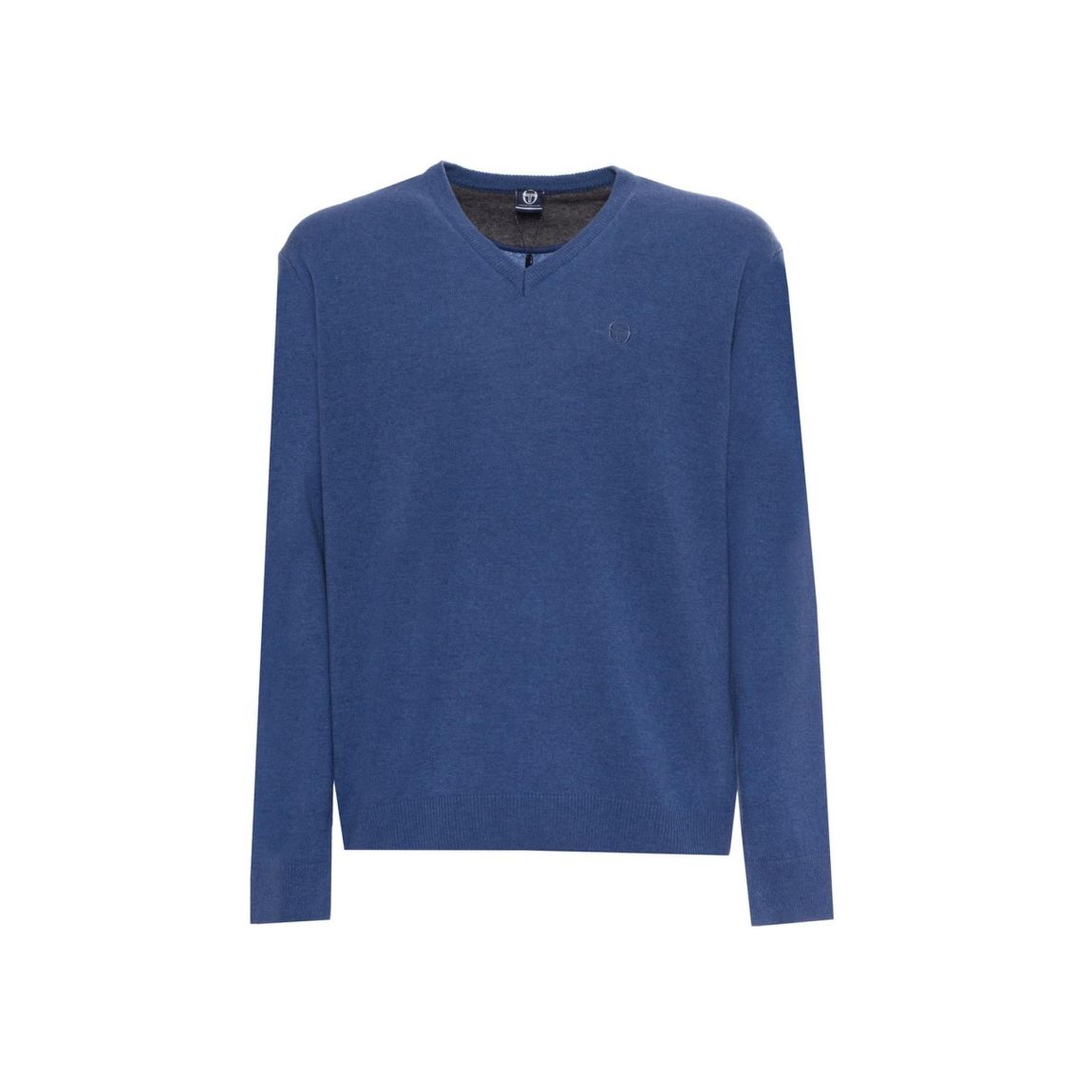 V-Neck Wool Sweater with Ribbed Hems - Blue main product photo