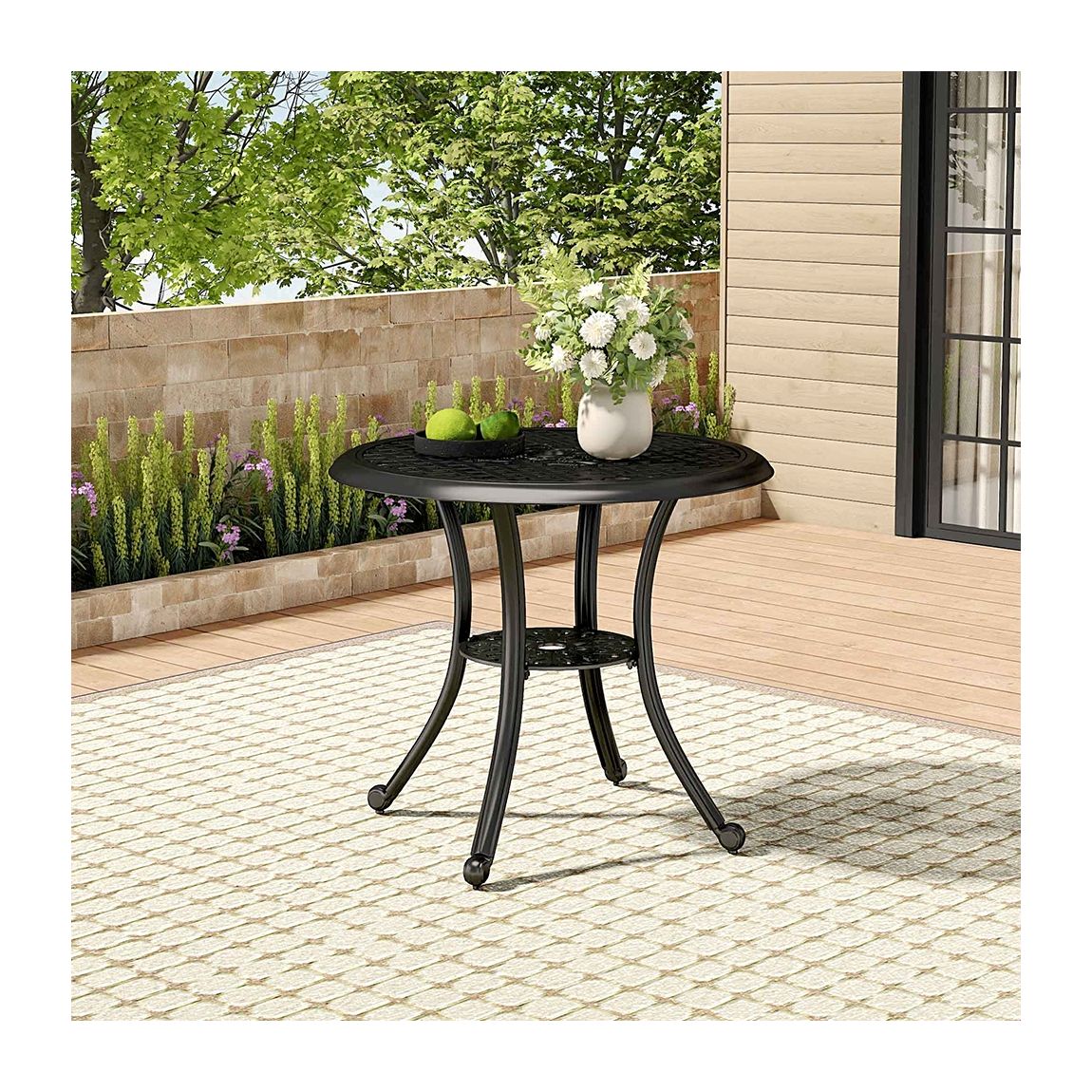 Cast Aluminum Patio Dining Table with Umbrella Hole - Black main product photo