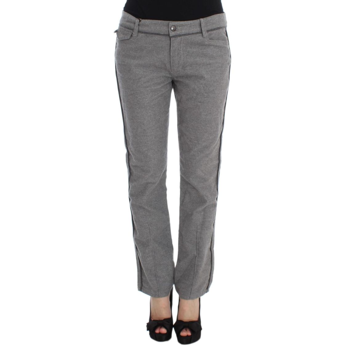 Grey Straight Leg Pants Side Stripe Detail Wo - Gray Jeans main product photo