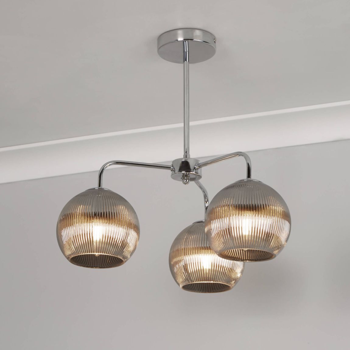 Hamblin 3 Light Chrome and Smoked Glass Semi-Flush Ceiling Light main product photo