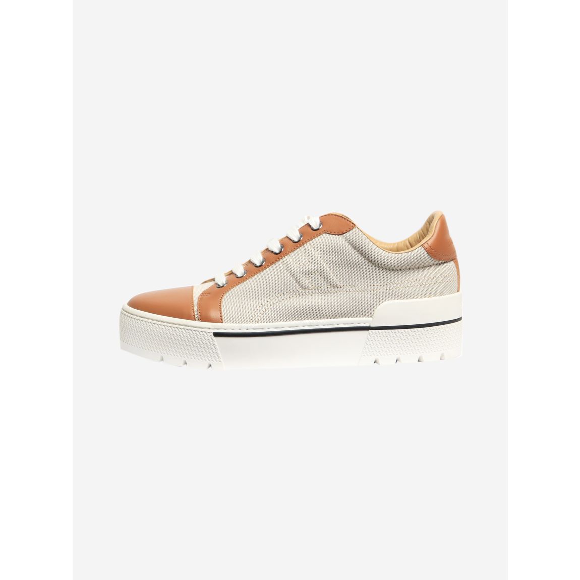 Brown canvas and leather platform trainers main product photo