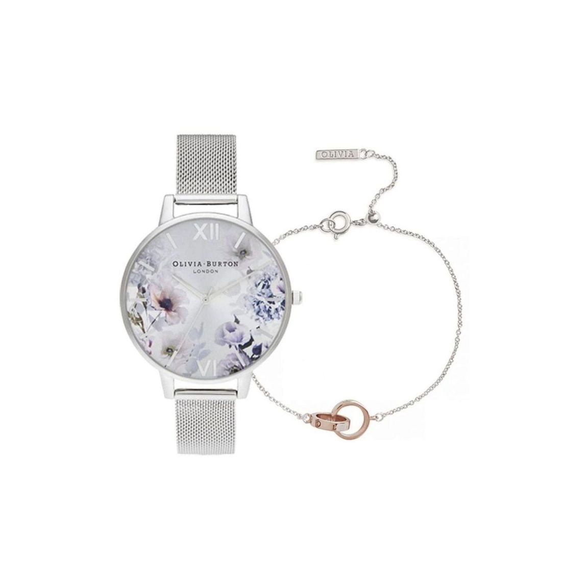 Floral Watch Set Interlocking Bracelet Wo - Gray Watches main product photo
