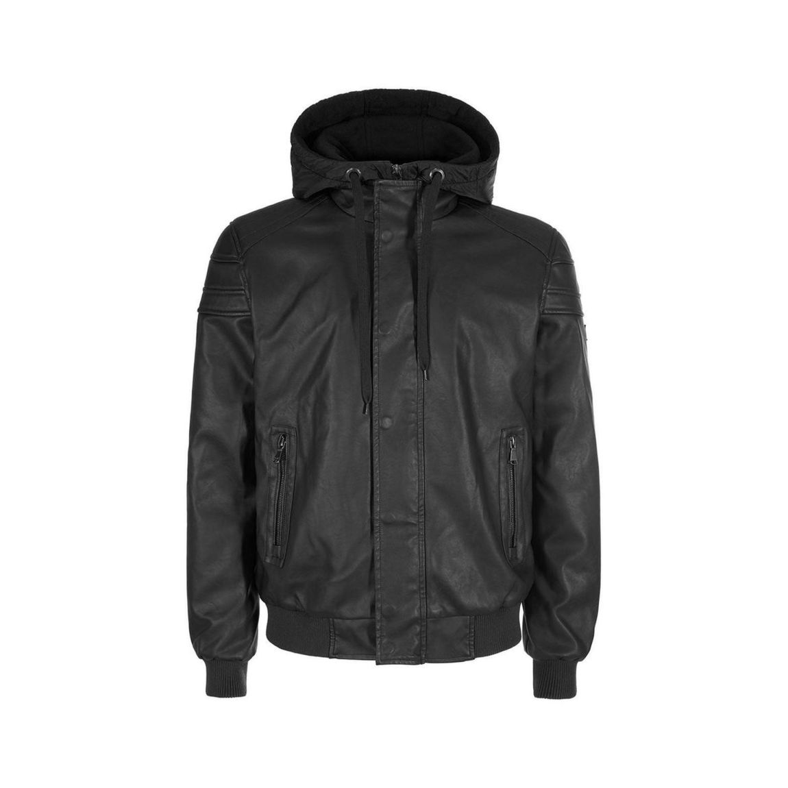 Faux Leather Hooded Jacket YE13676 - Black main product photo