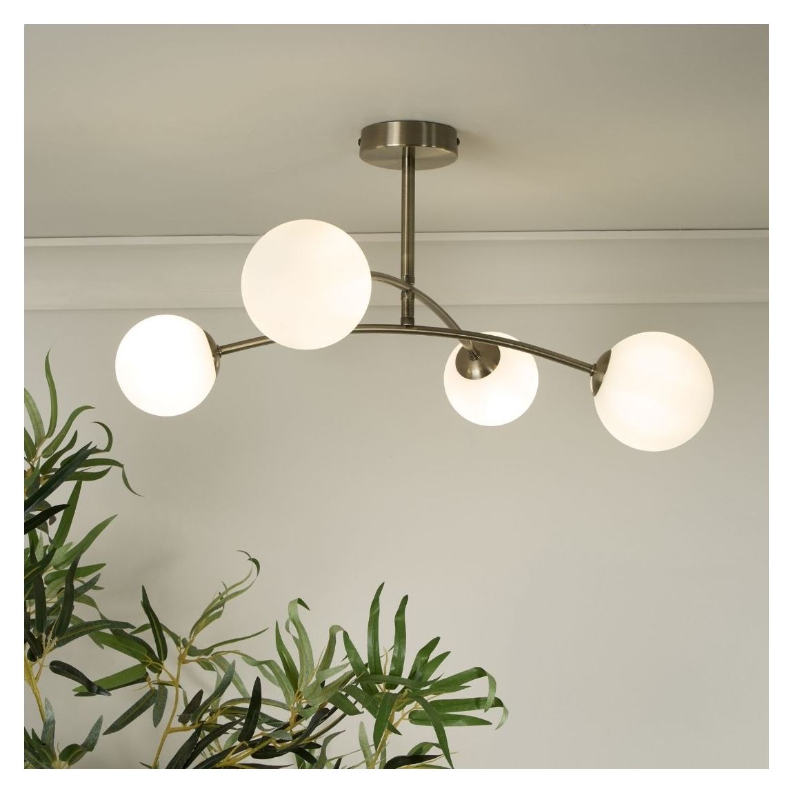 Ellison 4 Light Antique Brass & Frosted Glass Flush Ceiling Light main product photo
