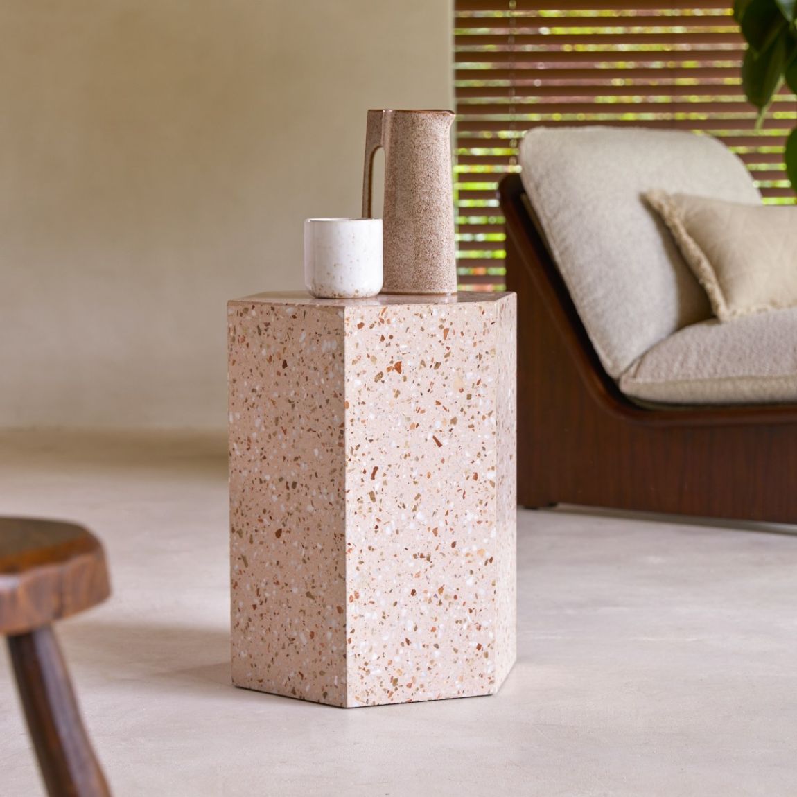 Zoé - Side table in premium pink terrazzo main product photo