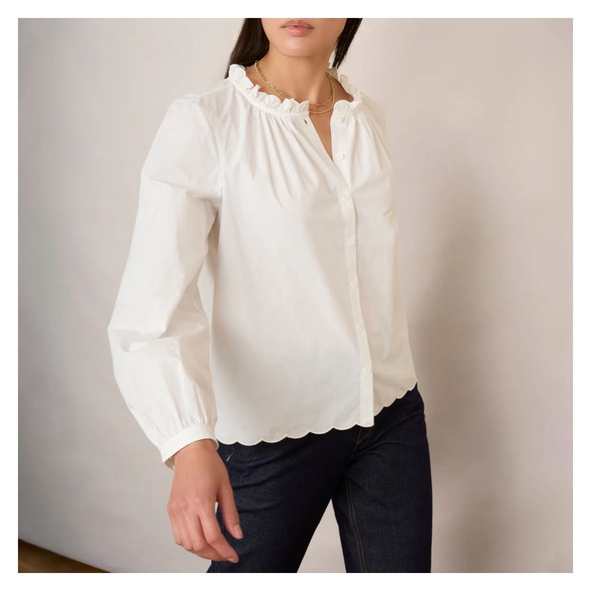 White Aisha Scallop Blouse main product photo