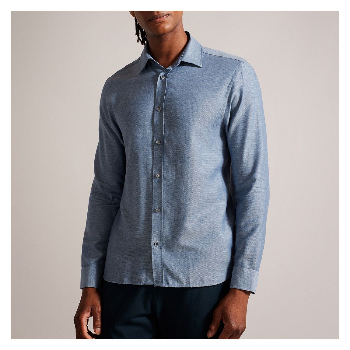 Blue Cotton Herringbone Shirt main product photo