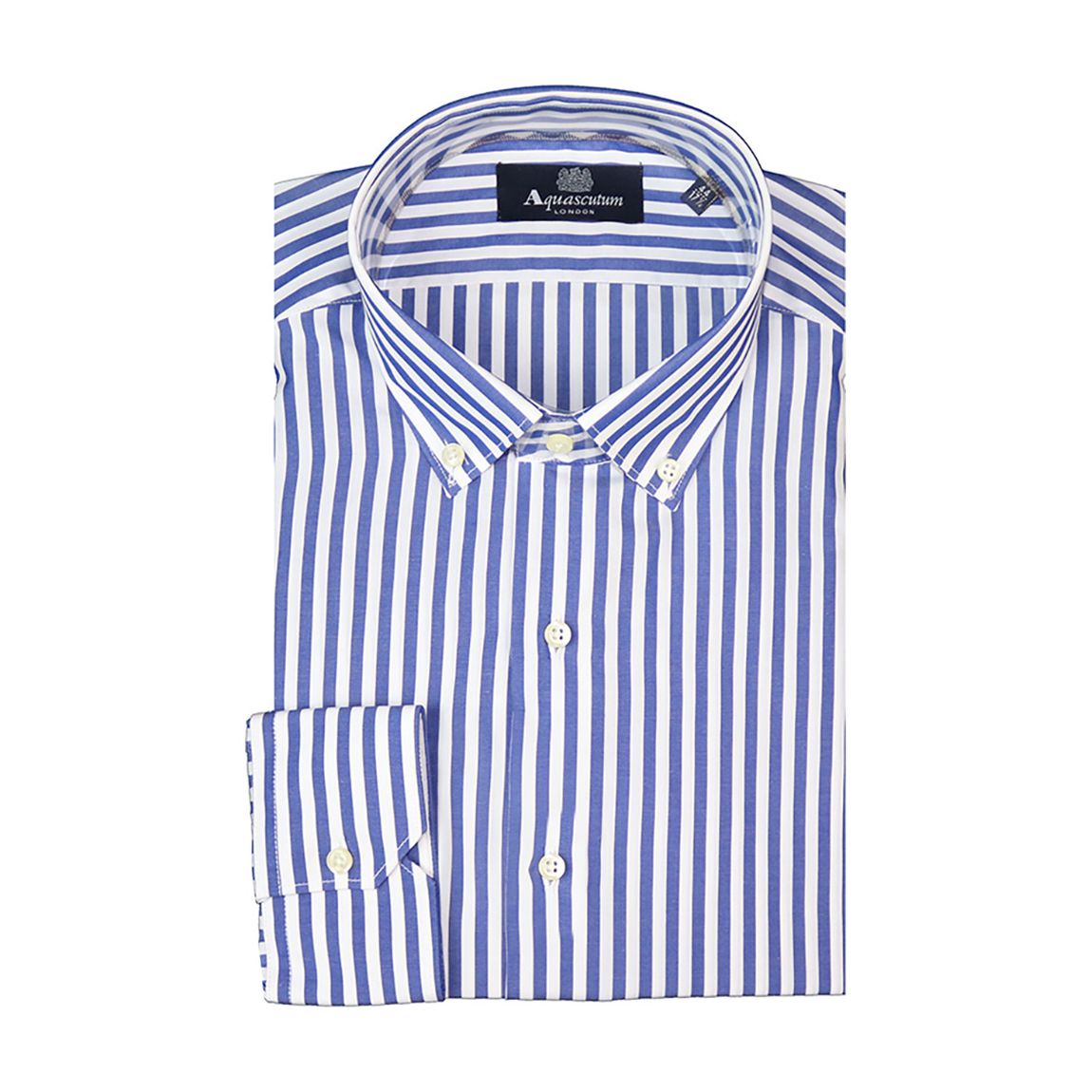 Dark Blue Button Down Wide Stripe Cotton Shirt main product photo