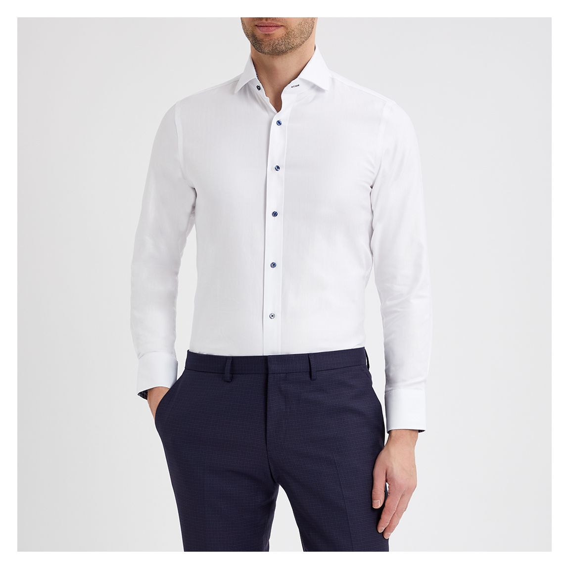 White Herringbone Contrast Trim Shirt main product photo